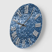 Navy Blue Glitter Gray Silver Roman Number Grote Klok (Hoek)