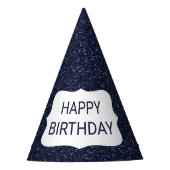 Navy Blue Glitter Happy Birthday Feesthoedjes (Voorkant)