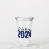 Navy Blue Glitter Klasse van 2024 Acryl Drinkbeker (Voorkant)
