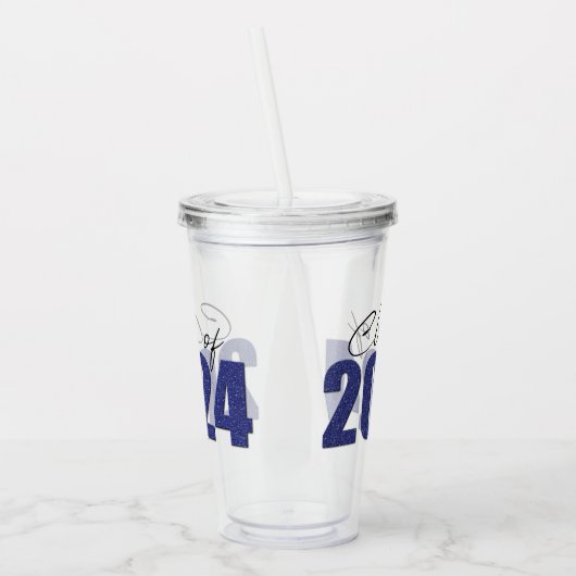 Navy Blue Glitter Klasse van 2024 Acryl Drinkbeker (Links)