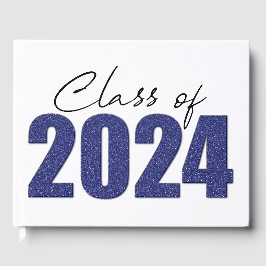 Navy Blue Glitter Klasse van 2024 Gastenboek (Voorkant)