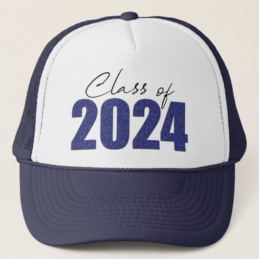 Navy Blue Glitter Klasse van 2024 Trucker Pet (Voorkant)
