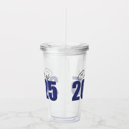 Navy Blue Glitter Klasse van 2025 Acryl Drinkbeker (Rechts)