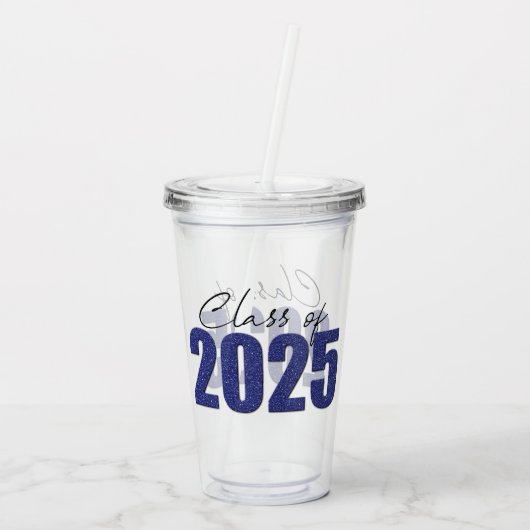 Navy Blue Glitter Klasse van 2025 Acryl Drinkbeker (Achterkant)