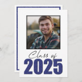 Navy Blue Glitter Klasse van 2025 Foto Aankondigin Kaart (Voorkant / Achterkant)