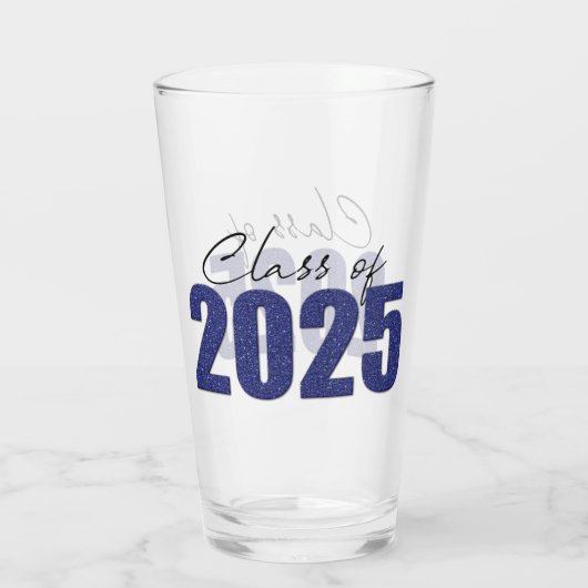 Navy Blue Glitter Klasse van 2025 Glas (Achterkant)