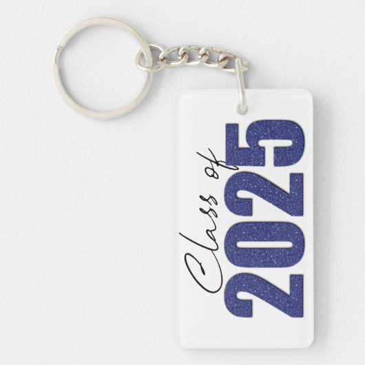 Navy Blue Glitter Klasse van 2025 Sleutelhanger (Voorkant)