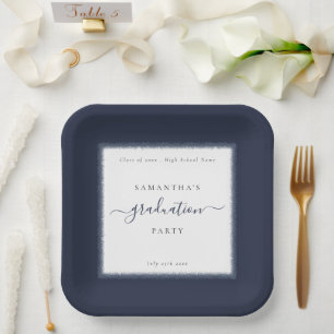 Navy Blue Glitter Lijst Name Year Graduparty Papieren Bordje