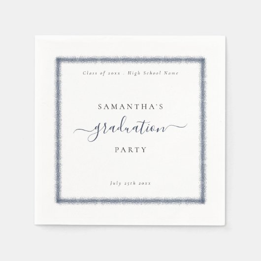 Navy Blue Glitter Lijst Year Name Graduparty Servet (Voorkant)
