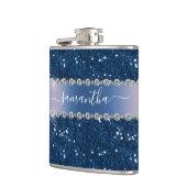 Navy Blue Glitter Look Bling gepersonaliseerd meta Heupfles (Links)