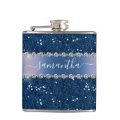 Navy Blue Glitter Look Bling gepersonaliseerd meta Heupfles (Voorkant)