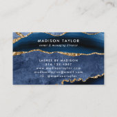 Navy Blue Glitter Marble Agate Monogram Visitekaartje (Achterkant)