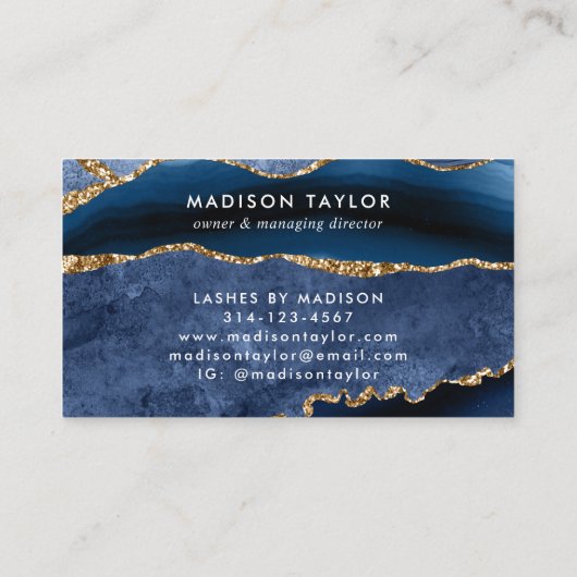 Navy Blue Glitter Marble Agate Monogram Visitekaartje (Achterkant)