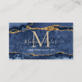 Navy Blue Glitter Marble Agate Monogram Visitekaartje (Voorkant)