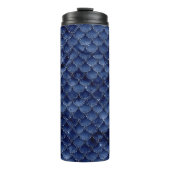 Navy Blue Glitter Mermaid Scale Patroon Thermosbeker (Voorkant)