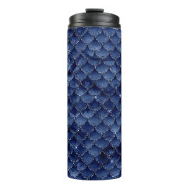 Navy Blue Glitter Mermaid Scale Patroon Thermosbeker
