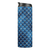 Navy Blue Glitter Mermaid Scale Patroon Thermosbeker (Geroteerd rechts)