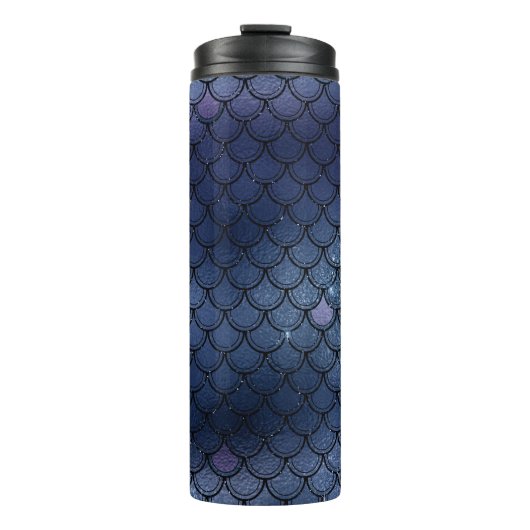Navy Blue Glitter Mermaid Scale Patroon Thermosbeker (Voorkant)