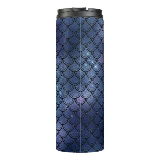 Navy Blue Glitter Mermaid Scale Patroon Thermosbeker (Achterkant)