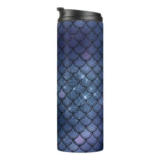 Navy Blue Glitter Mermaid Scale Patroon Thermosbeker (Geroteerd rechts)