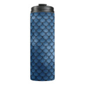 Navy Blue Glitter Mermaid Scale Patroon Thermosbeker (Voorkant)