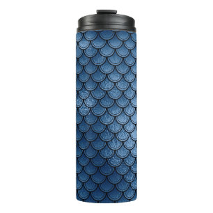 Navy Blue Glitter Mermaid Scale Patroon Thermosbeker