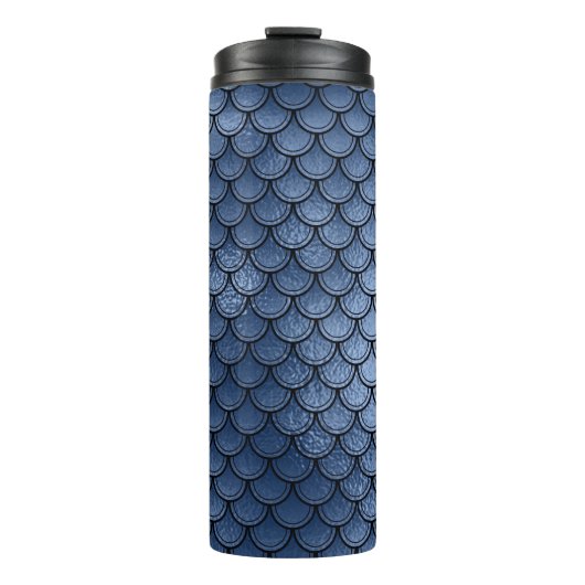 Navy Blue Glitter Mermaid Scale Patroon Thermosbeker (Voorkant)