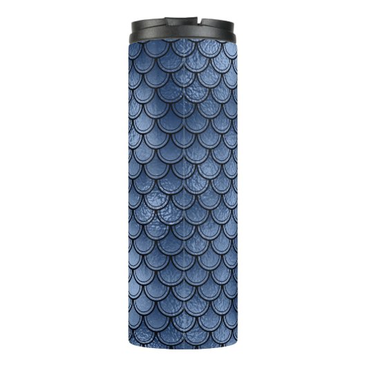 Navy Blue Glitter Mermaid Scale Patroon Thermosbeker (Achterkant)