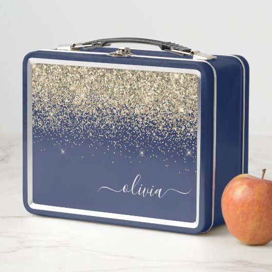 Navy Blue Glitter Metal Girly Monogram Naam (In situ)