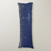 Navy Blue Glitter Monogram Name Girly Lichaamskussen (Voorkant Verticaal)