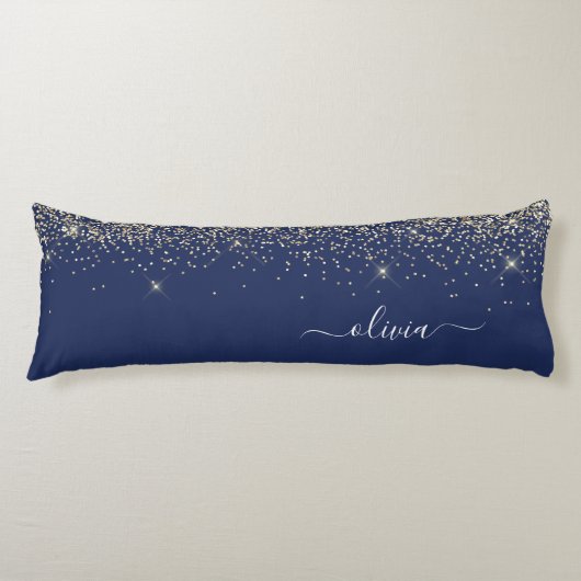 Navy Blue Glitter Monogram Name Girly Lichaamskussen (Voorkant)