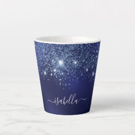 Navy blue glitter monogram name script latte mok