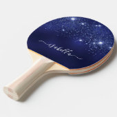 Navy Blue glitter naam script Tafeltennisbatje (Voorkant Gekanteld)
