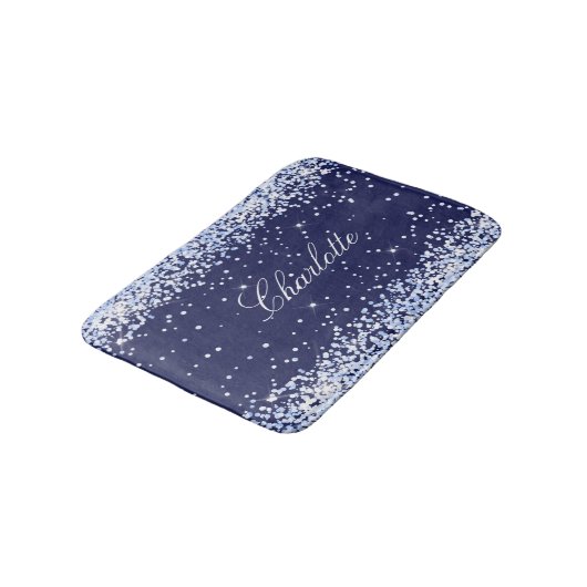 Navy blue glitter name monogram elegant badmat (Gekanteld)