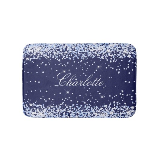 Navy blue glitter name monogram elegant badmat (Voorkant)
