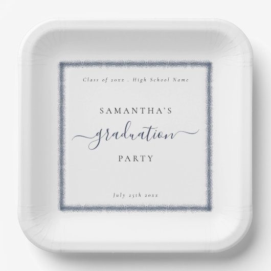 Navy Blue Glitter Name Year Graduparty Papieren Bordje (Voorkant)