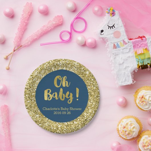 Navy Blue Glitter Oh Baby Bord (Feest)