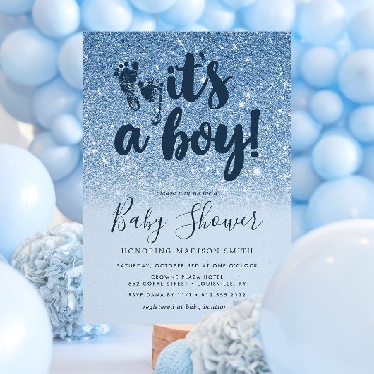 Navy Blue Glitter Ombre Het is een Boy Baby shower Kaart