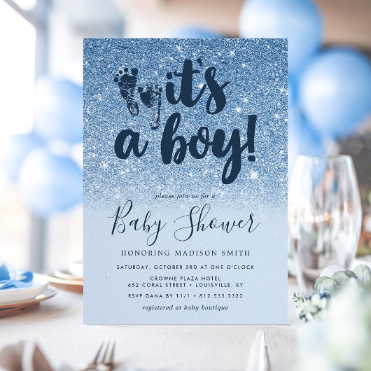 Navy Blue Glitter Ombre Het is een Boy Baby shower Kaart
