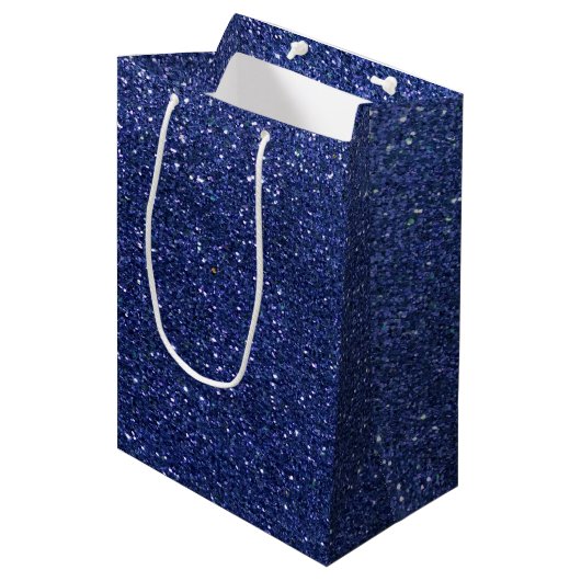 Navy Blue Glitter ombre Sparkles Glam Bat Mitzvah Medium Cadeauzakje (Voorkant Gekanteld)