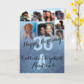 Navy Blue Glitter Photo Collage Happy Birthday Kaart (Gele Bloem)