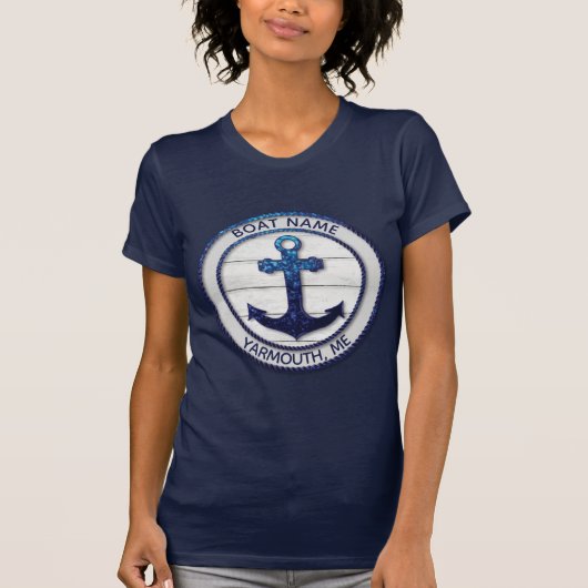 Navy Blue Glitter Rope Anchor Nautical Boating T-shirt (Voorkant)