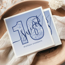 Navy Blue Glitter Schrift Sweet 16 Verjaardag Servet