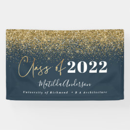 navy blue glitter script class van afstuderen spandoek