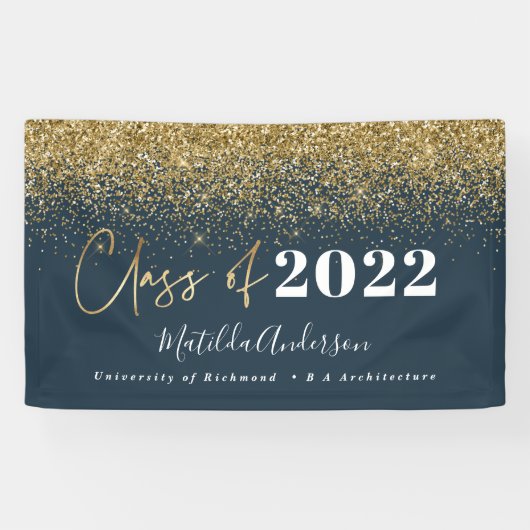 navy blue glitter script class van afstuderen spandoek (Horizontaal)