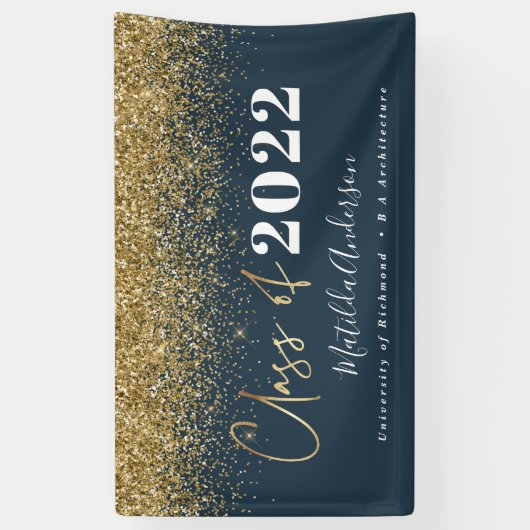 navy blue glitter script class van afstuderen spandoek (Verticaal)
