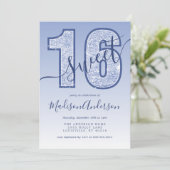Navy Blue Glitter Script Sweet 16 Birthday Party Kaart (Staand voorkant)