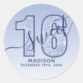 Navy Blue Glitter Script Sweet 16 Birthday Ronde Sticker (Voorkant)