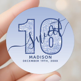 Navy Blue Glitter Script Sweet 16 Birthday Ronde Sticker