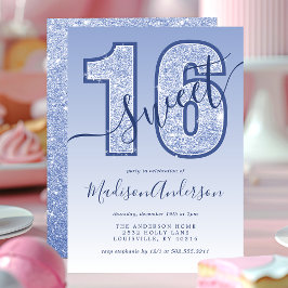 Navy Blue Glitter Script Sweet 16 Verjaardagsfeest Kaart